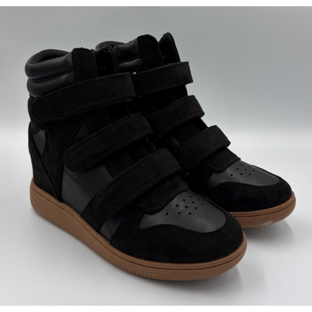 Steve Madden Miffy Womens 7 Black Wedge High Top Sneakers Straps MYFF01S1